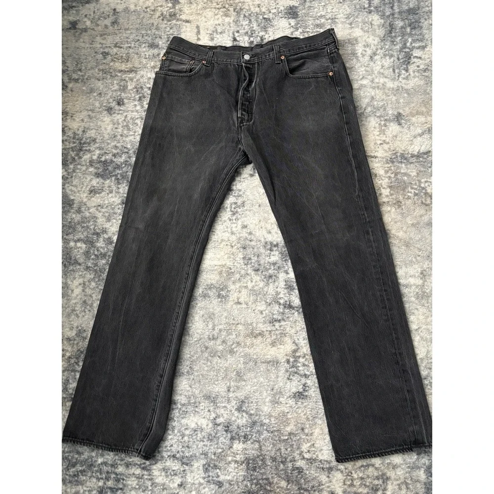 Levis 501 Jeans Mens 40x34 (Fits 38x32) Black Denim Straight Leg Button‎ Fly